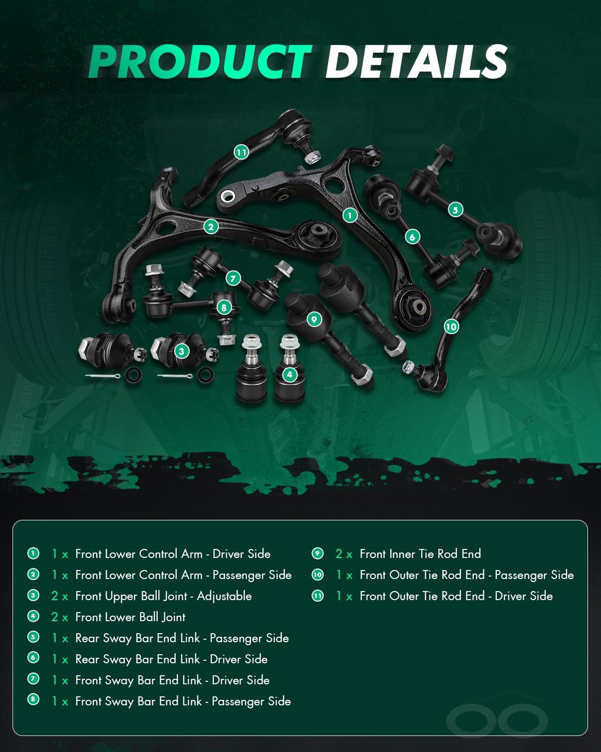 SCITOO 14pcs Suspension Kit Lower Control Arm Inner Outer Tie Rod End Sway Bar Link Lower Ball Joint Upper Ball Joint Fit 2004-2006 For Acura TL