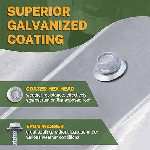 Miniatura 2 de LIONMAX Tornillos de metal para techos #10 × 1 pulgada, 300 unidades, tornillos de techo de chapa de metal chapados en zinc, arandela de goma, punta