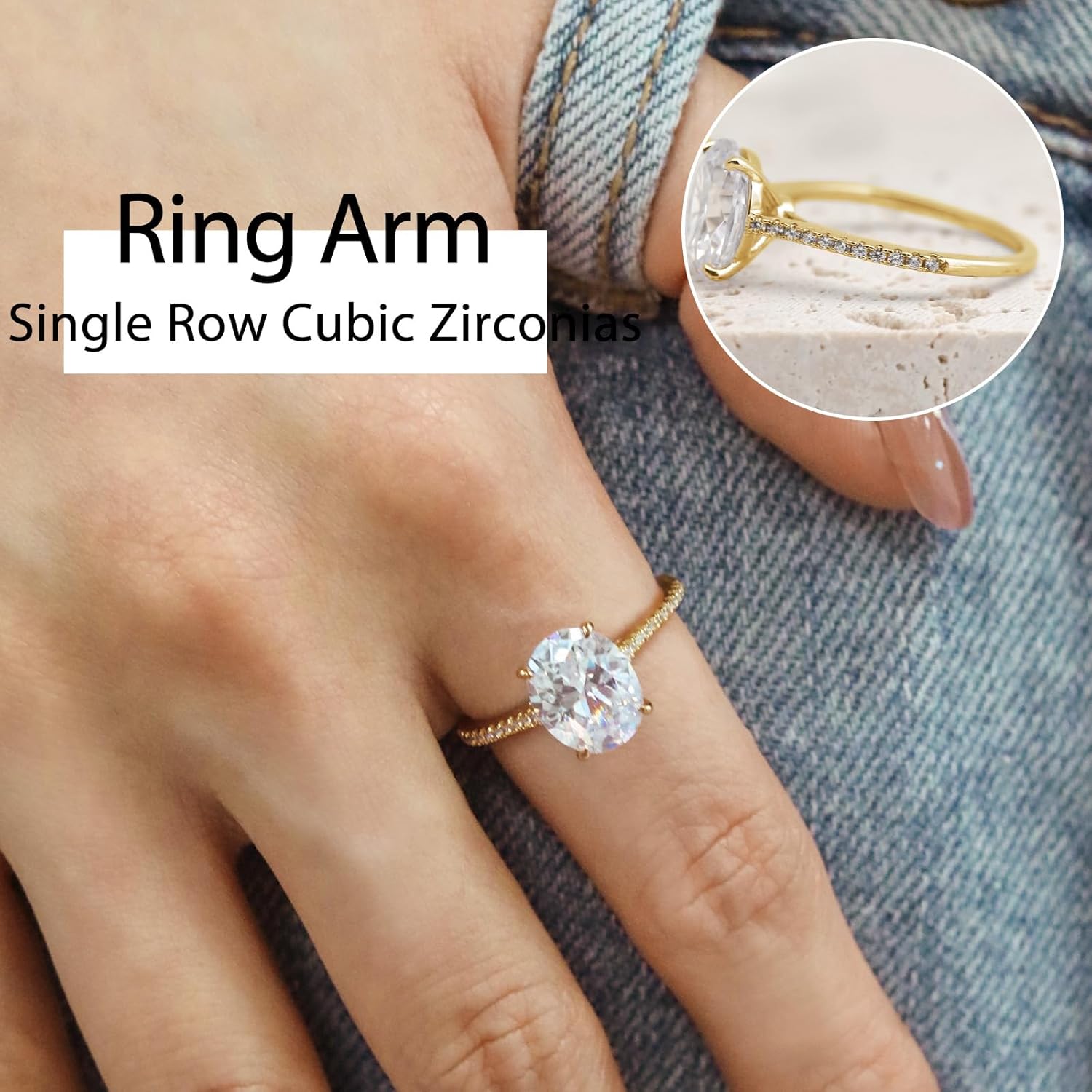 CZ Engagement Rings for Women,Women's Round/Pear/Oval/Cushion/Radiant Cut 925 Sterling Silver Solitaire Wedding Bands Engagement Promise Rings with 18K Yellow Gold Plated 1.5/2/3/4/5CT - Image 4