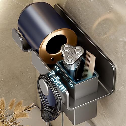 Miniatura 9 de LUYU Soporte para secador de pelo adhesivo sin uñas, soporte de pared, organizador de herramientas para el cabello para baño, estante multifuncional