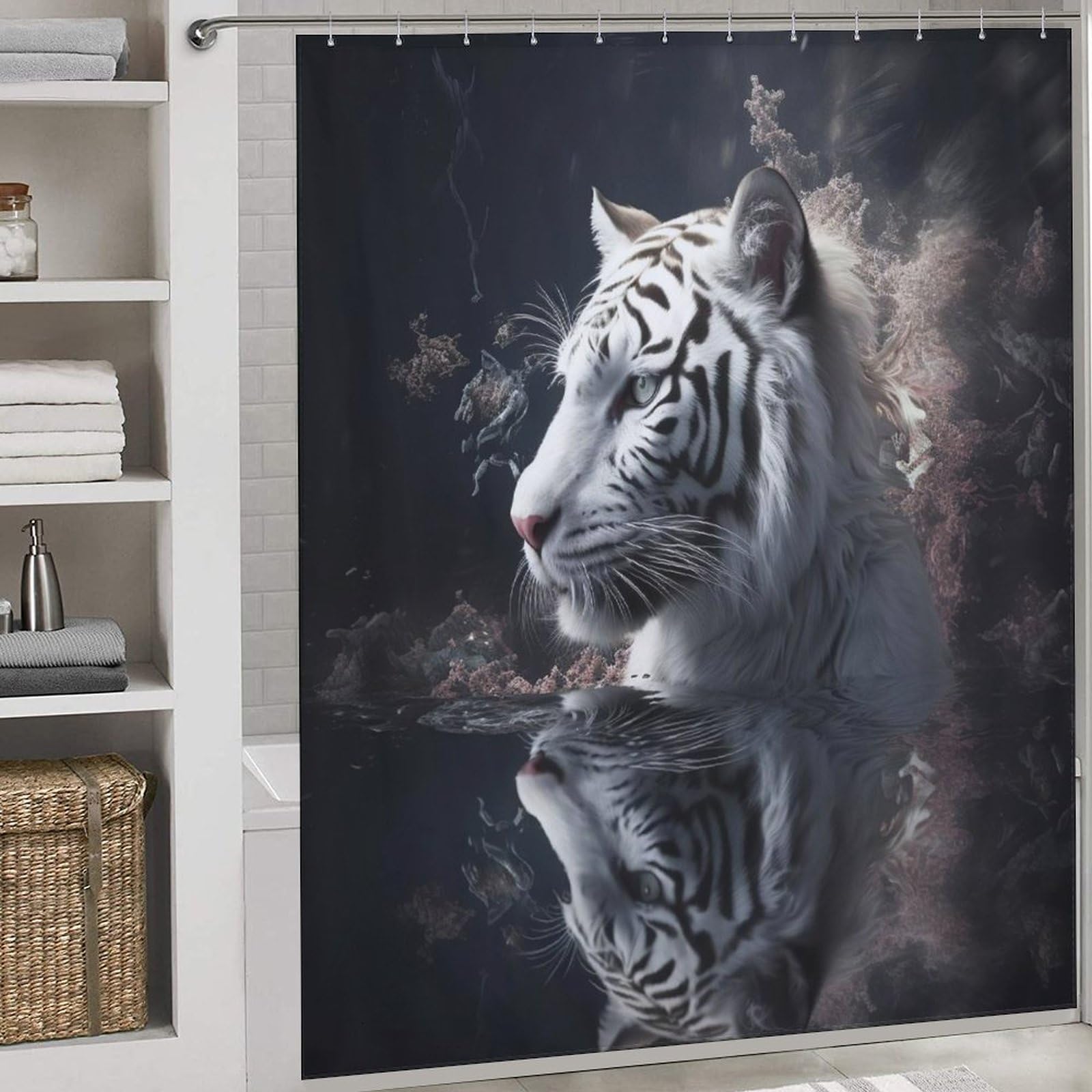 Rideau de douche tigre en tissu imperméable et lavable pour baignoire 183x183cm