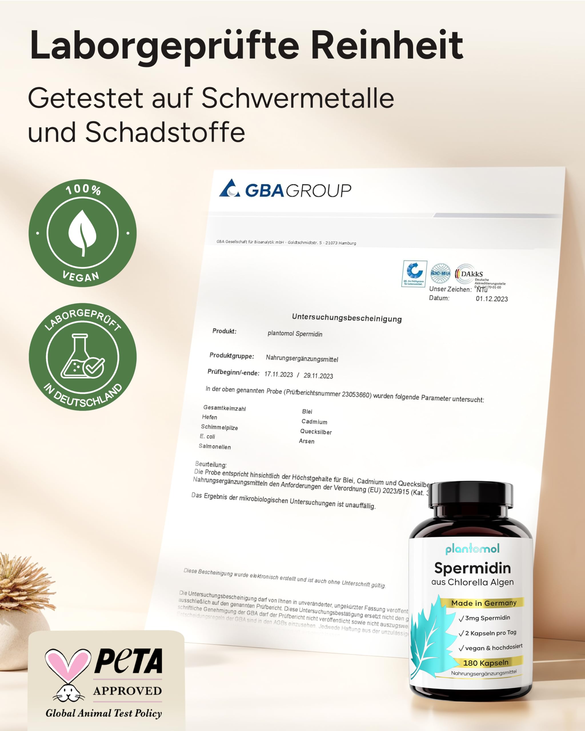 180 Spermidin Kapseln hochdosiert aus Chlorella - hoher natürlicher Chlorophyll Gehalt + 3mg Spermidine hochdosiert - 3 Monatsvorrat
