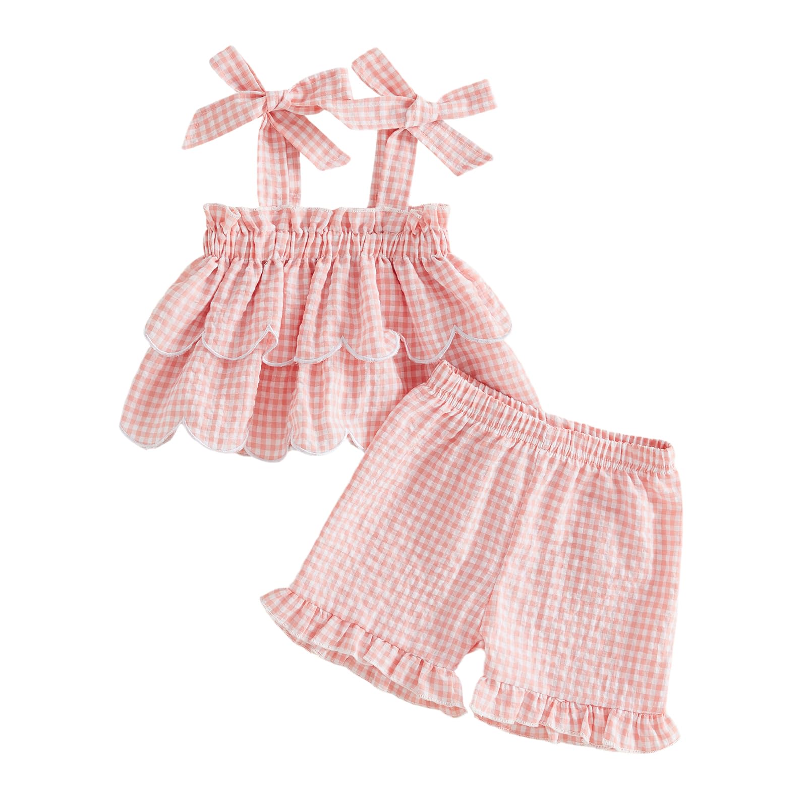 Toddler Baby Girl Clothes Summer Plaid Outfit Sleeveless Ruffle Dress Top Plaid Shorts Little Girl 2 Pieces 6M-4Y
