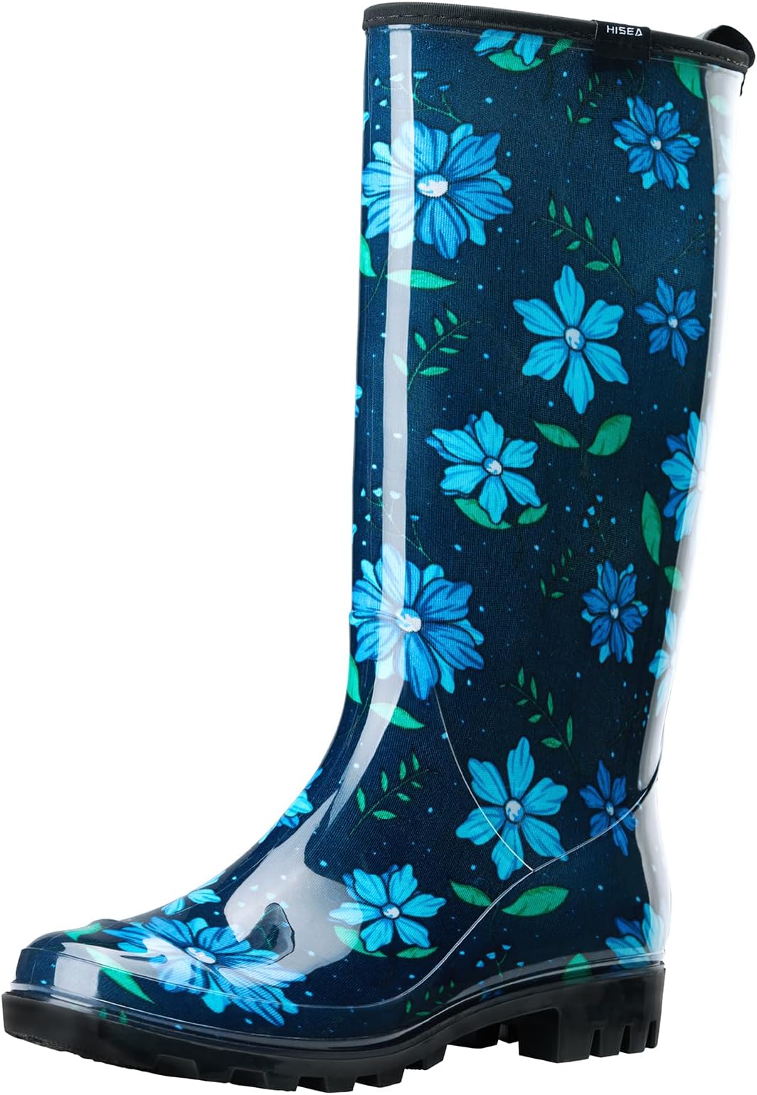 Women's Tall Rain Boots Slim Calf Waterproof Garden Boots Fashion Printed Rubber Boot Knee High Rain Shoes for Outdoor Gardening Yard Mud Work