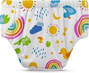 Charlie Banana Reusable Swim Diaper, Washable, with Easy On and Off Snaps for Baby Girls Boys, Soft and Snug Waterproof Fit to Prevent Leaks - Hello Sunshine, Size M (16-28 lbs)