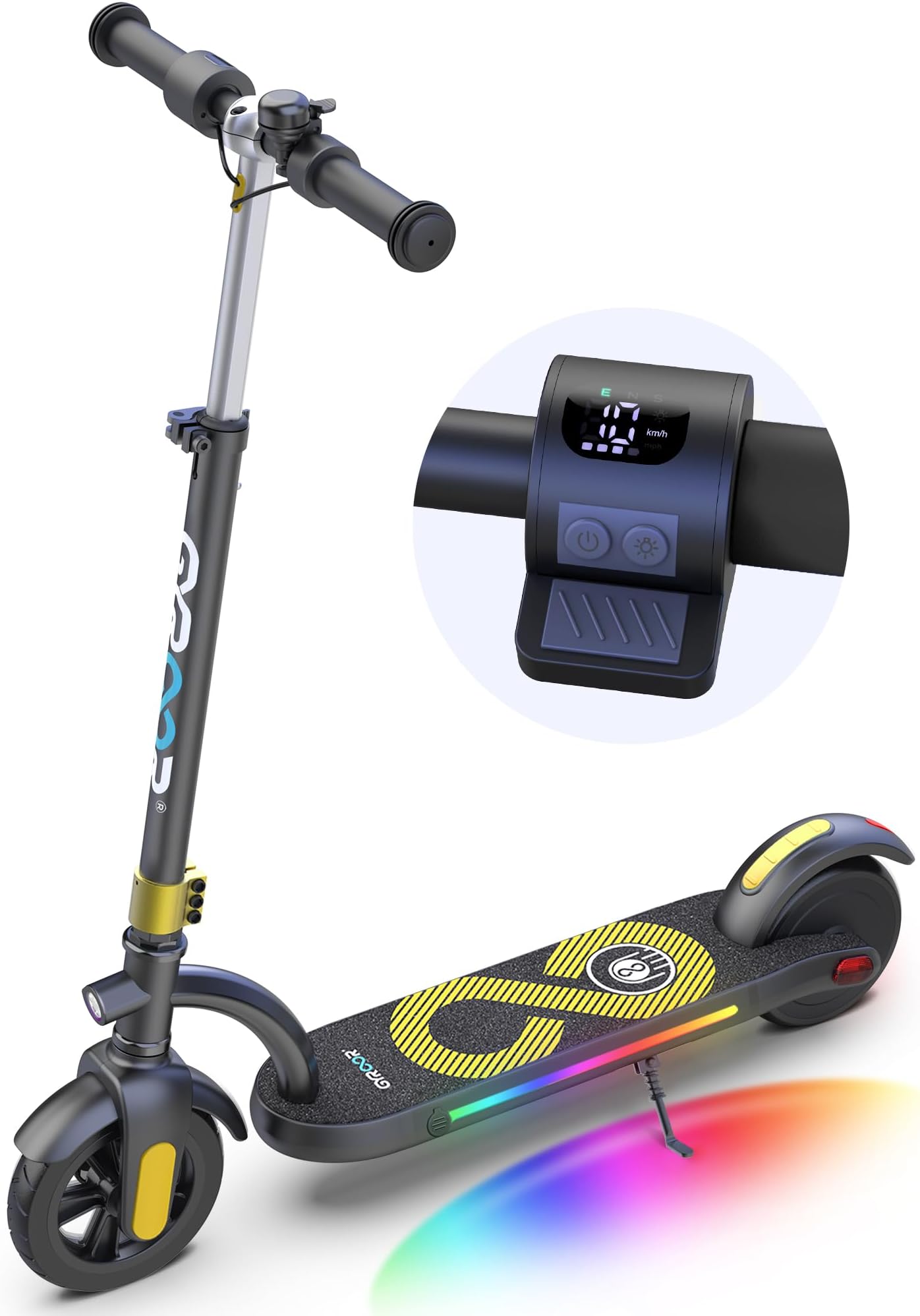 GyroorH40 Kids Electric Scooter with 180W Motor & LED Visible Display, 10 Mph, Colorful Lights, Adjustable Speed and Height, Electric Scooter for Kids Ages 8-12 Ideal Gifts