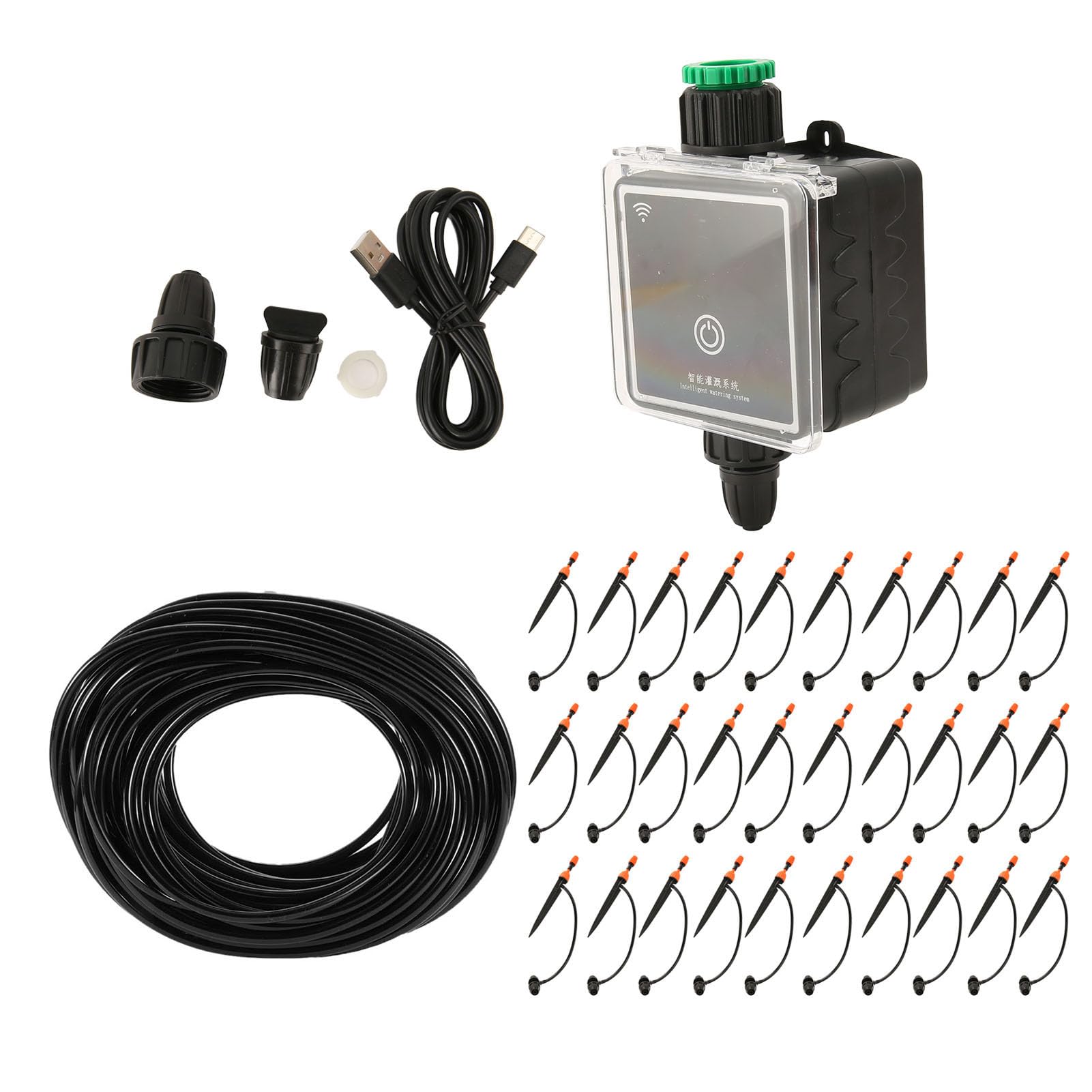 Kit di Irrigazione a Goccia, Telecomando WiFi di Irrigazione Automatico USB 5V, di Automatica con Timer di Ugelli a Goccia Regolabili per Balcone Giardino Domestico (30 m / 98,4 piedi)