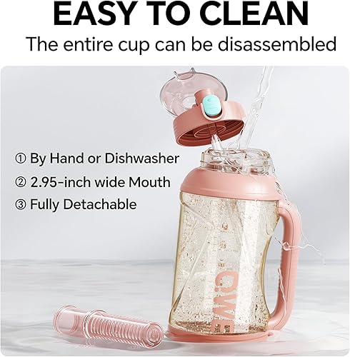 Miniatura 8 de QWE Botella de agua grande de gimnasio para mujer con tapas y popotes y asa, 54 onzas, resistente al calor, reutilizable, sin bisfenol A, botella de