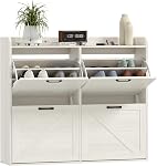 Cabinet à chaussures étroit HOMCOM pour entrée, cabinet de rangement à chaussures mince de style ferme avec 3 tiroirs à bascule, étagères réglables, compartiment ouvert et portes de grange pour couloir, Chêne blanc