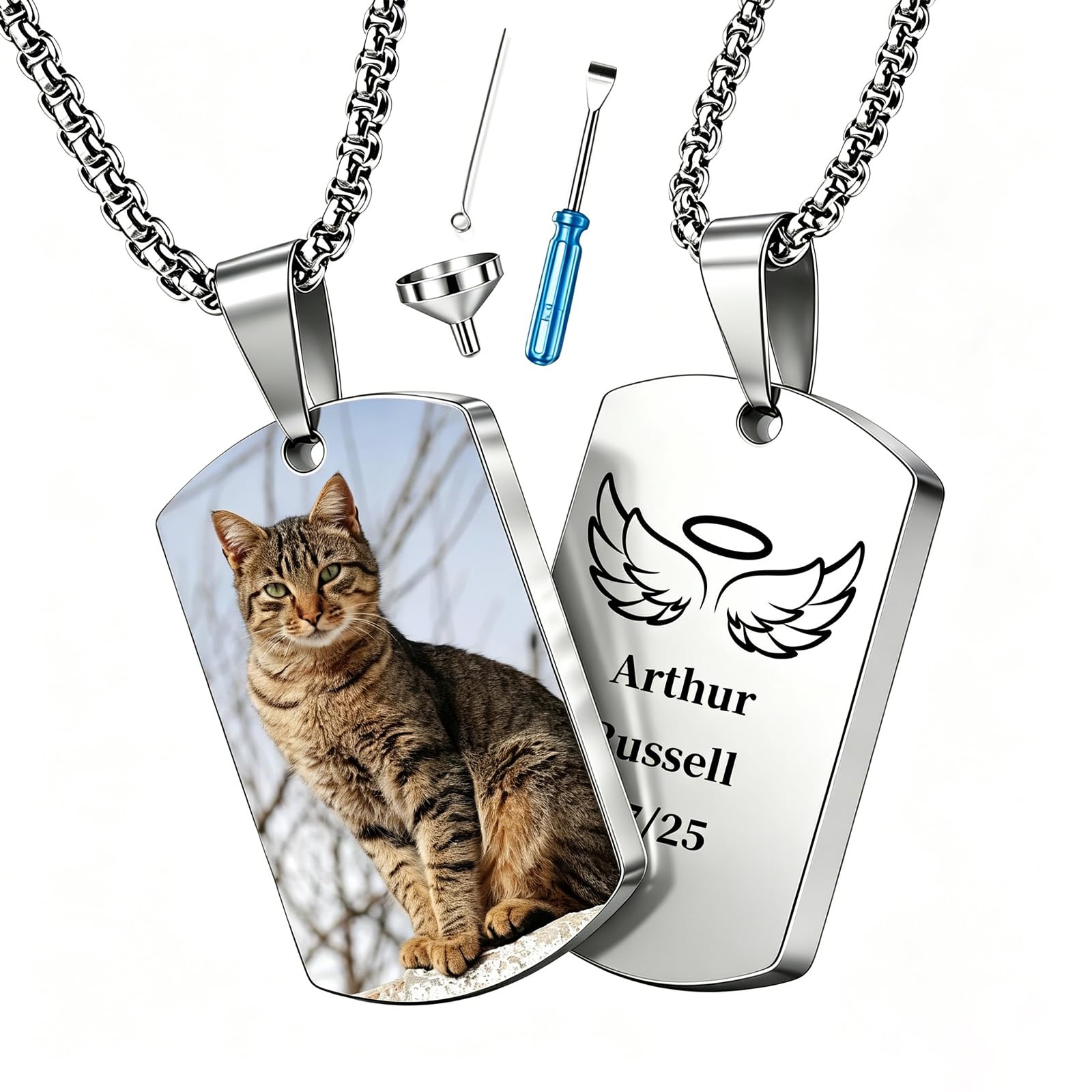 WBW Collar Urna Personalizado para Cenizas con Grabado de Foto y Nombre Collar Grabado a doble cara Acero Inoxidable Joyería con Cenizas para Perros, Gatoso Familiar Human