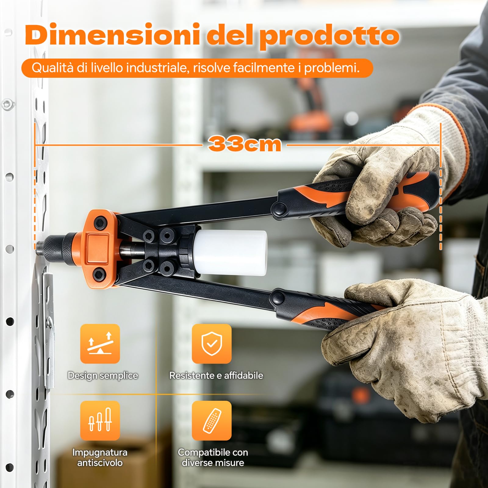 Set Pinzatrice per Rivetti da 13" con 110 Rivetti per Rivettatrice Cieca da 6,4 mm-2,4 mm, 5 Bocchini Intercambiabili, Rivettatrice Manuale per Auto, Lavori in Metallo, Mobili, Strumenti