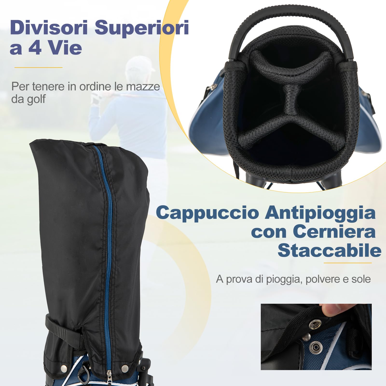 GYMAX Borsa da Golf, Sacca da Golf con Cavalletto, 20,5 x 14 x 125 cm