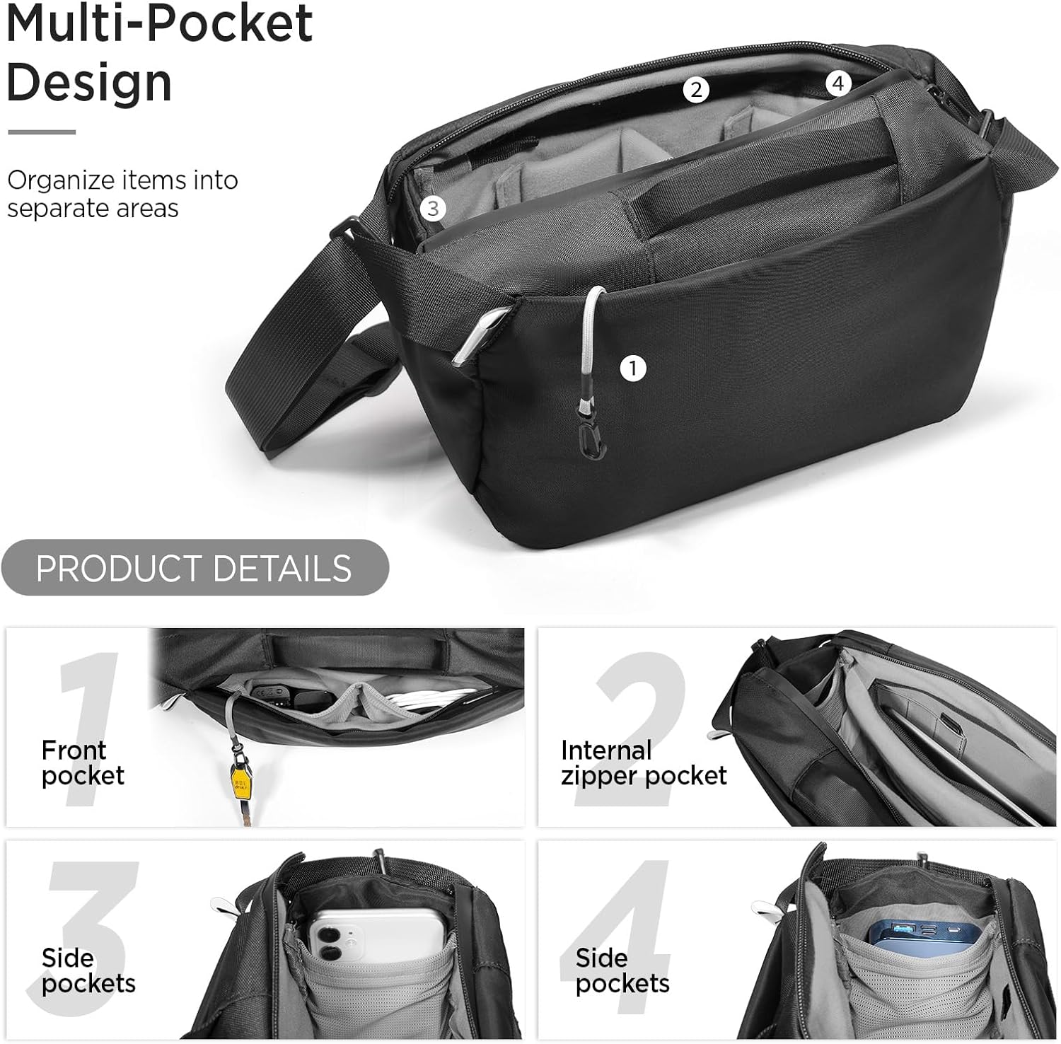 Camera Sling Bag, Waterproof Camera Case with Tripod Holder, DSLR/SLR/Mirrorless Cameras Shoulder Bag, Crossbody Camera Bags for Photography (Black) - Image 4