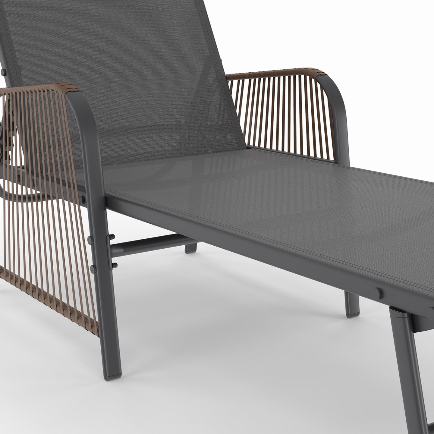 IDMarket - Juego de 2 tumbonas de jardín inclinables Rio de acero gris antracita, cordaje con efecto ratán con reposabrazos y tela gris