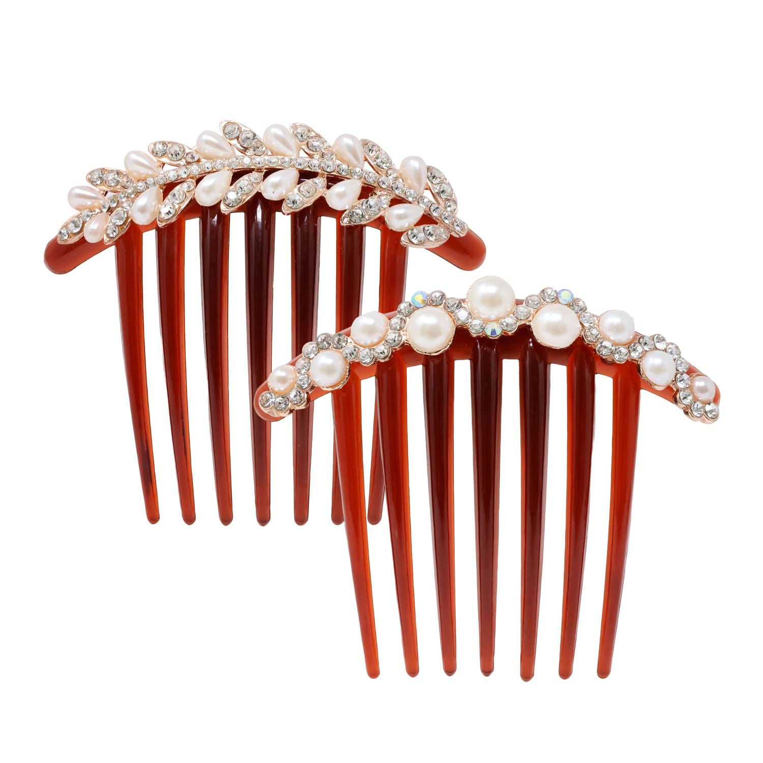 Honbay2PCS 7 Teeth Hair Side Combs Pearl Crystal Rhinestone Floral Twist Combs Rhinestone Flower Hairpin Decorative Hair Combs Accessories for Women (2 Style)