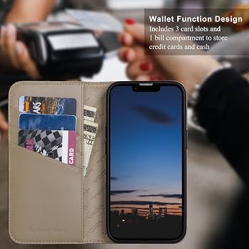 ZIYE IPhone 14 Pro Hülle Mit Kartenfach – Leder-Look, Stoßfest, Schlank, In Schwarz