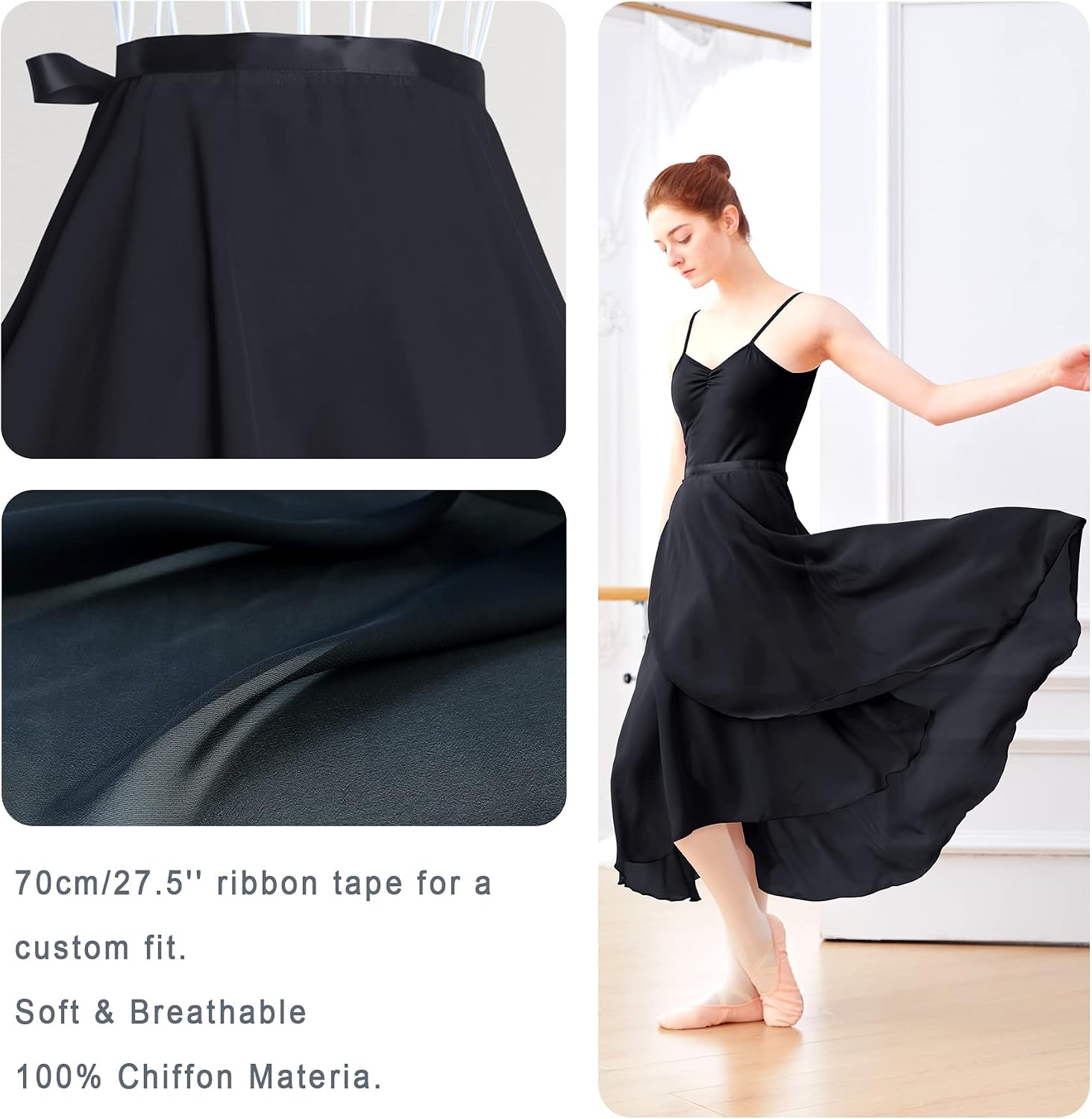 Phoeswan Dance Skirts for Women, Long Chiffon Ballet Skirt, Women's Dance Wrap Skirt with Tie