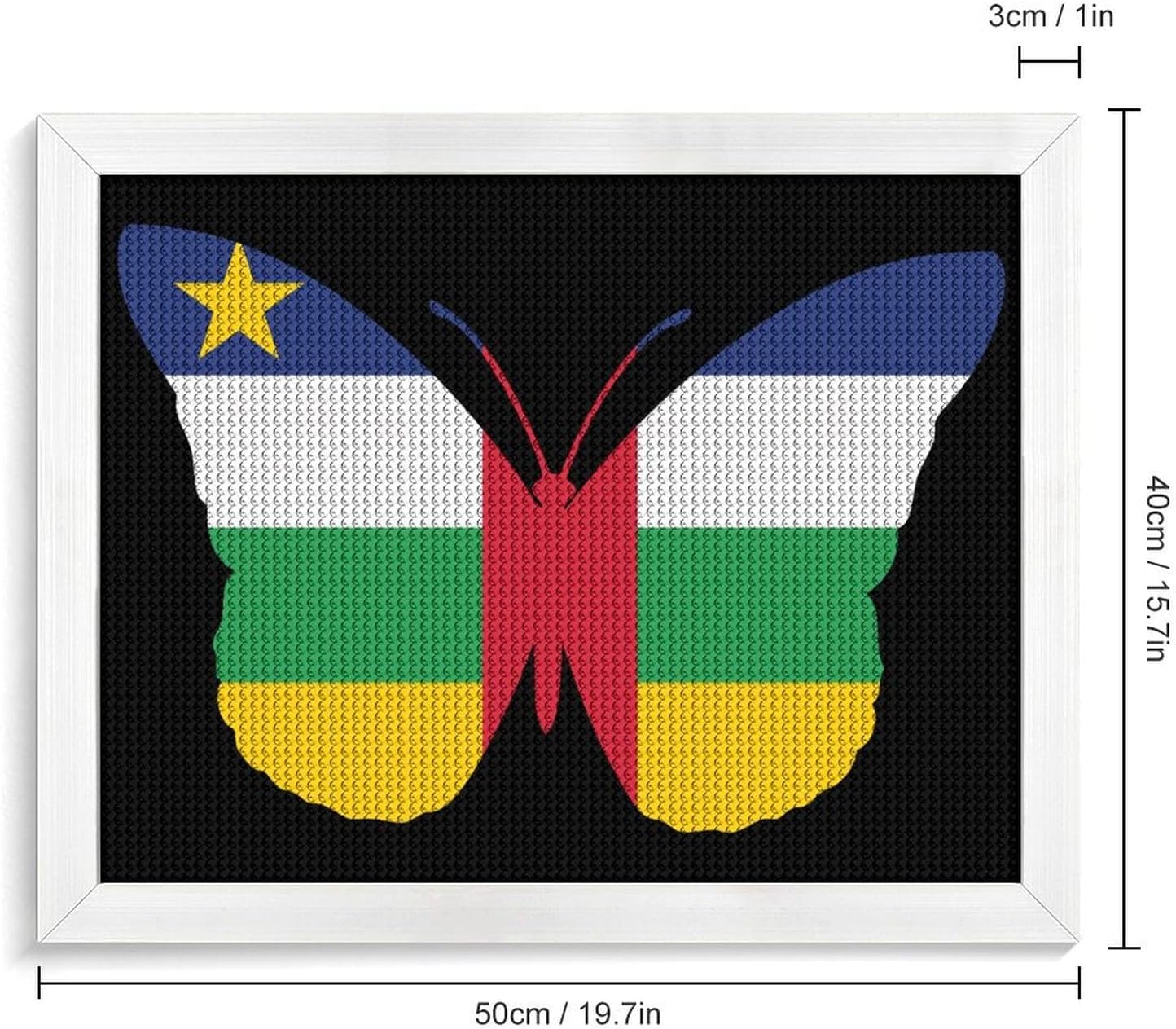 Central African Republic Flag Butterflies Printed Diamond 5D Painting Kit 16x20in DIY Full Drill Craft with Tools for Home Wall Decor Gift White Wood 50 * 40cm
