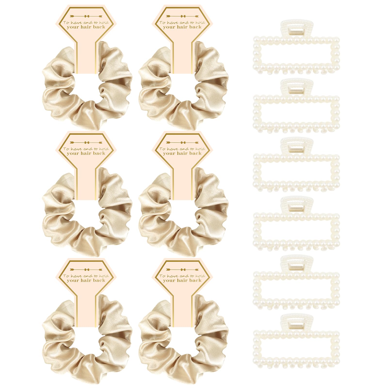 Bridesmaid Proposal Gifts, 12 PCS Bridesmaids Silk Hair Scrunchies & Pearl Hair Clips Set for Women Bachelorette Party Favors Bridal Shower Favors Bridesmaids Gifts for Wedding Day (Champagne Gold)