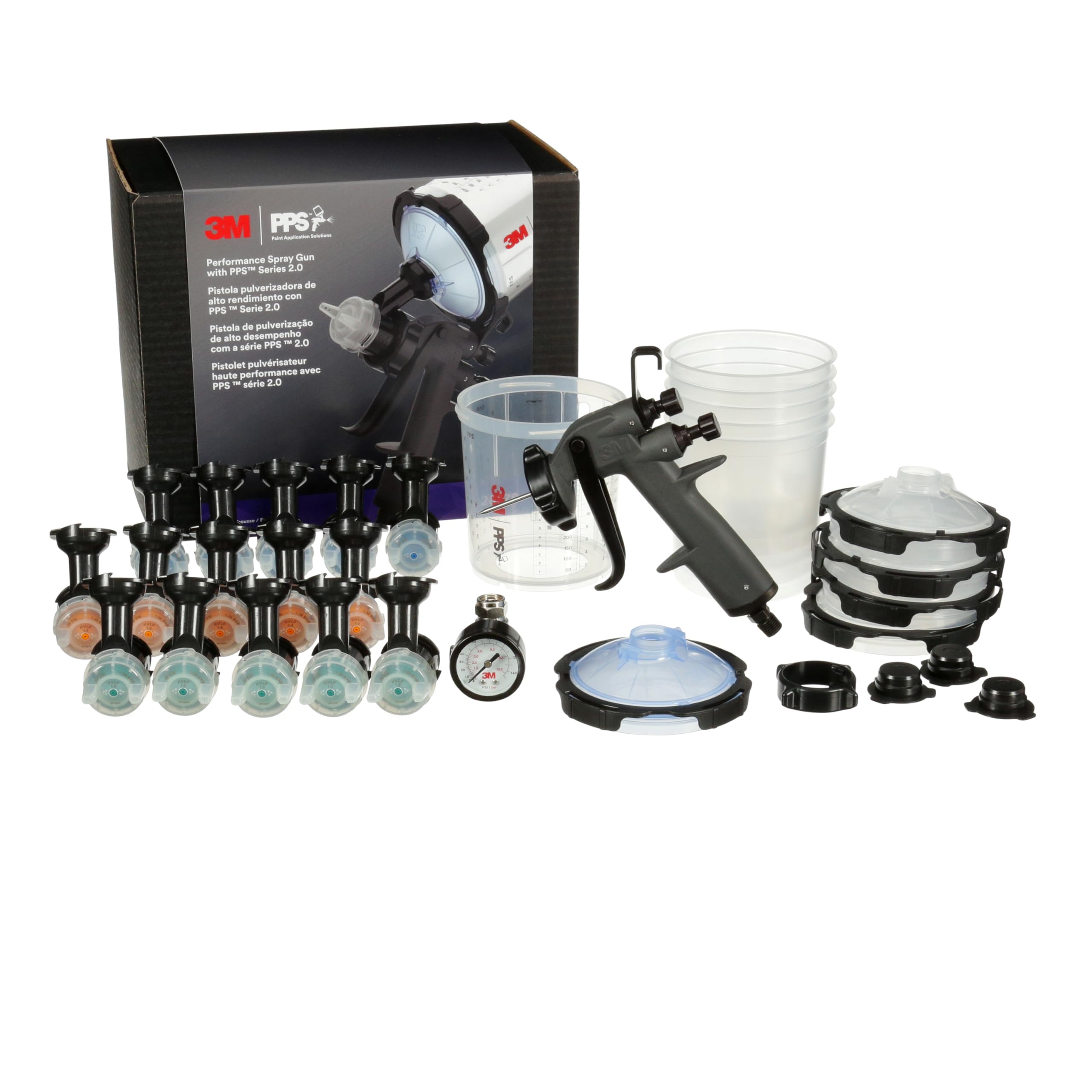 3M Lackier-Starter-Paket Performance Spray Gun 26778, PPS 2.0, 15 HVLP-Düsen, Autolackierung