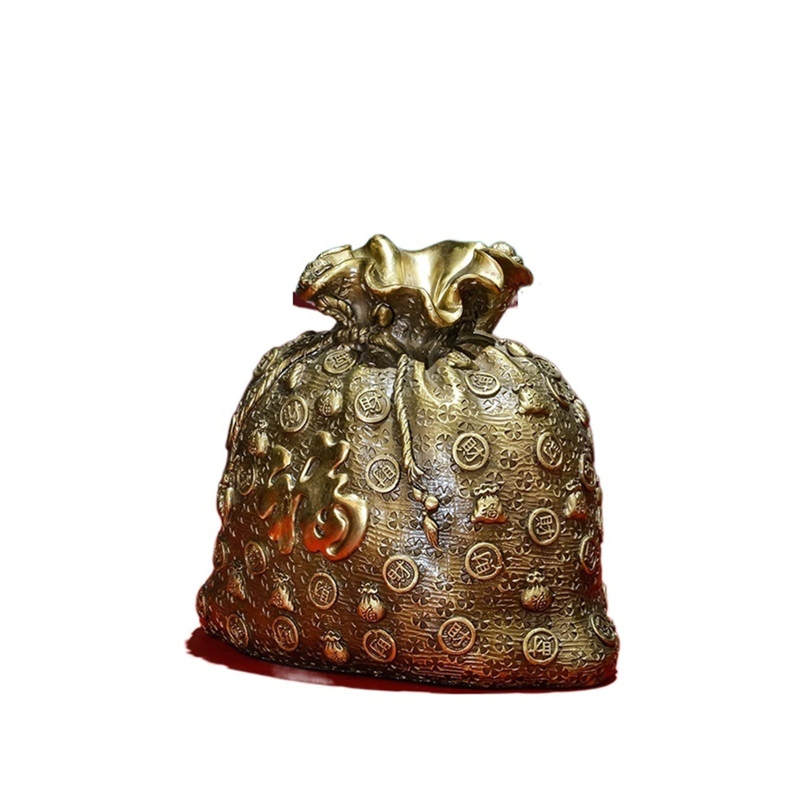 hongchenke34 Copper statue Full Brass Fortune Bag Money Entranceway Ornament Crafts Home Living Room Decorations(B)