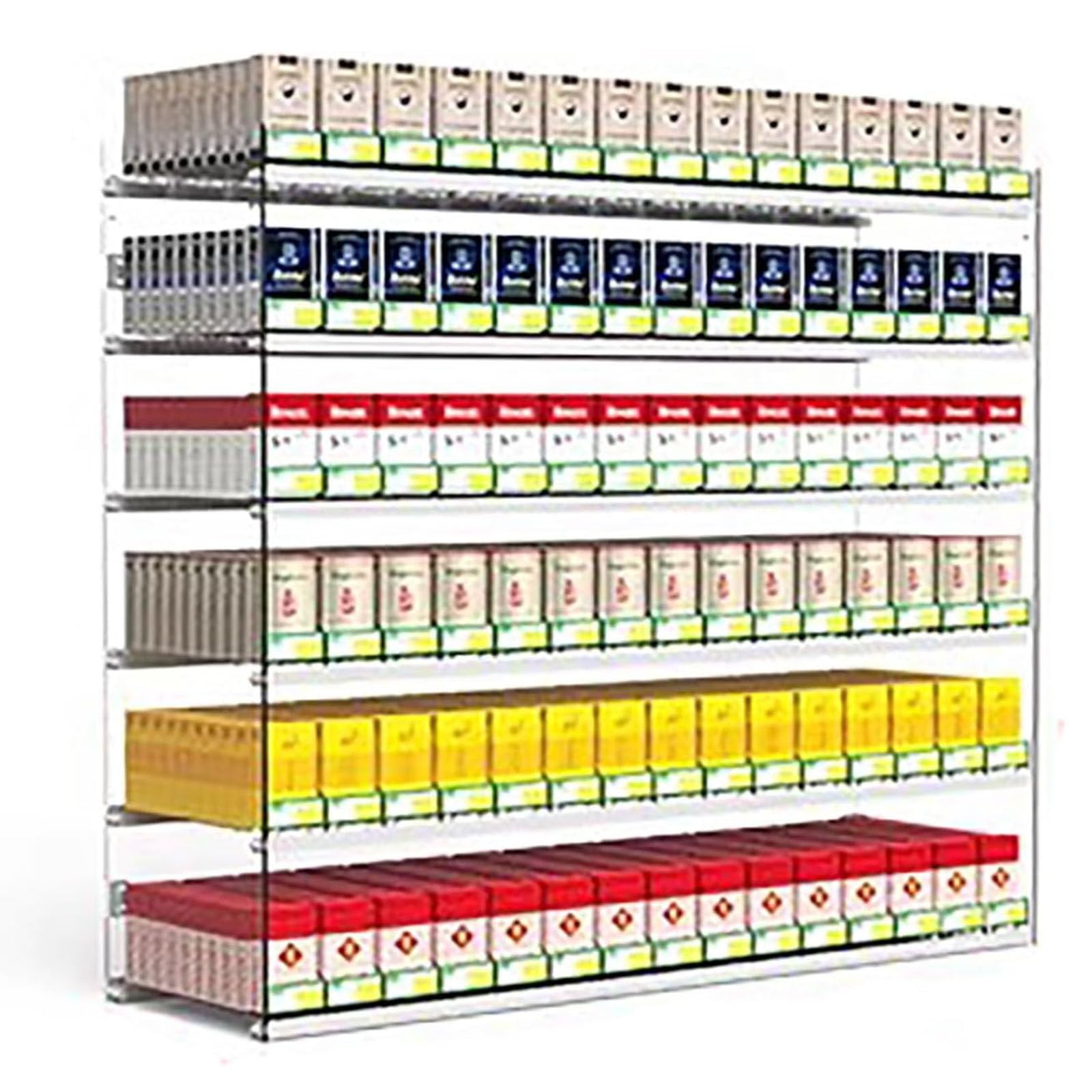Generico Espositore per Sigarette a più Livelli, Ideale per Negozi al Dettaglio, in Acrilico, da Parete o da banco, con Sistema di Spinta Automatica per Sigarette, vetri