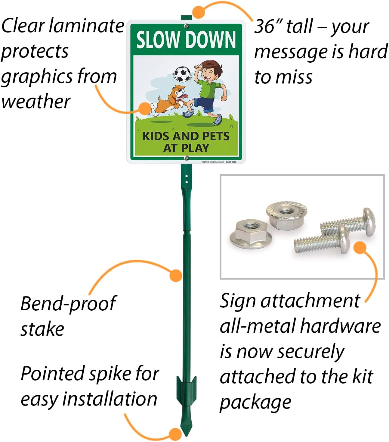 SmartSign 12 x 10 inch “Slow Down - Kids And Pets At Play” Yard Sign with 3 foot Stake, 40 mil Laminated Rustproof Aluminum, Multicolor, Set of 1