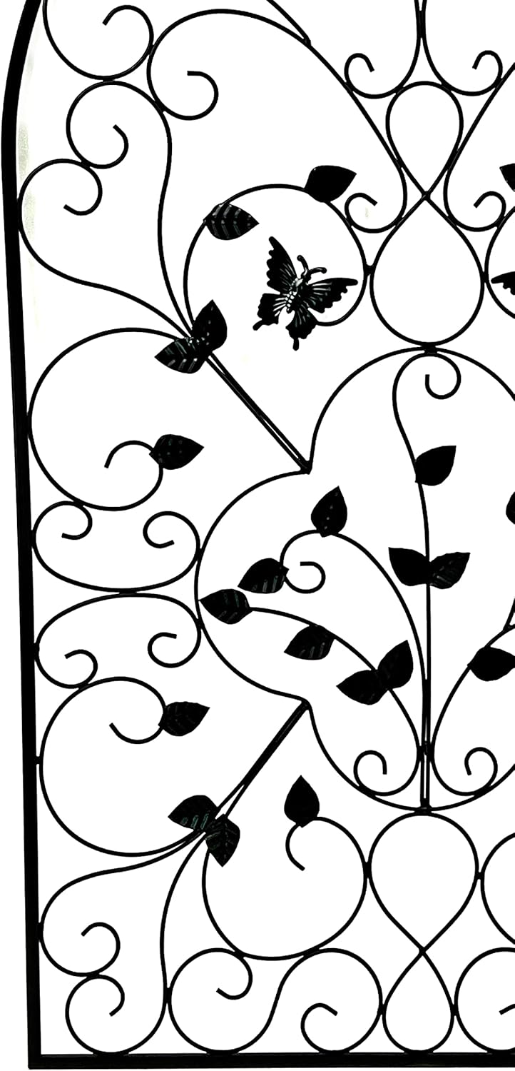 Bellaa 23196 Metal Wall Art 3D Wrought Iron Sculpture Spanish Arch 31 inch Victorian Unique Design Outdoor Garden Plaque Butterfly Scroll Boho Farmhouse Cottage Lodge Country Home Decor Medallion
