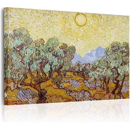 Amazon Co Jp 絵画 アートパネル 油絵 壁飾り 世界名画 ゴッホ Olive Trees With Yellow Sky And Sun 黄色の空と太陽とオリーブの木 18年 ポスター 絵画 果樹園 アートパネル キャンバス 木 玄関 壁デコレーション 絵画 玄関 木枠セット 50 75cm ホーム キッチン