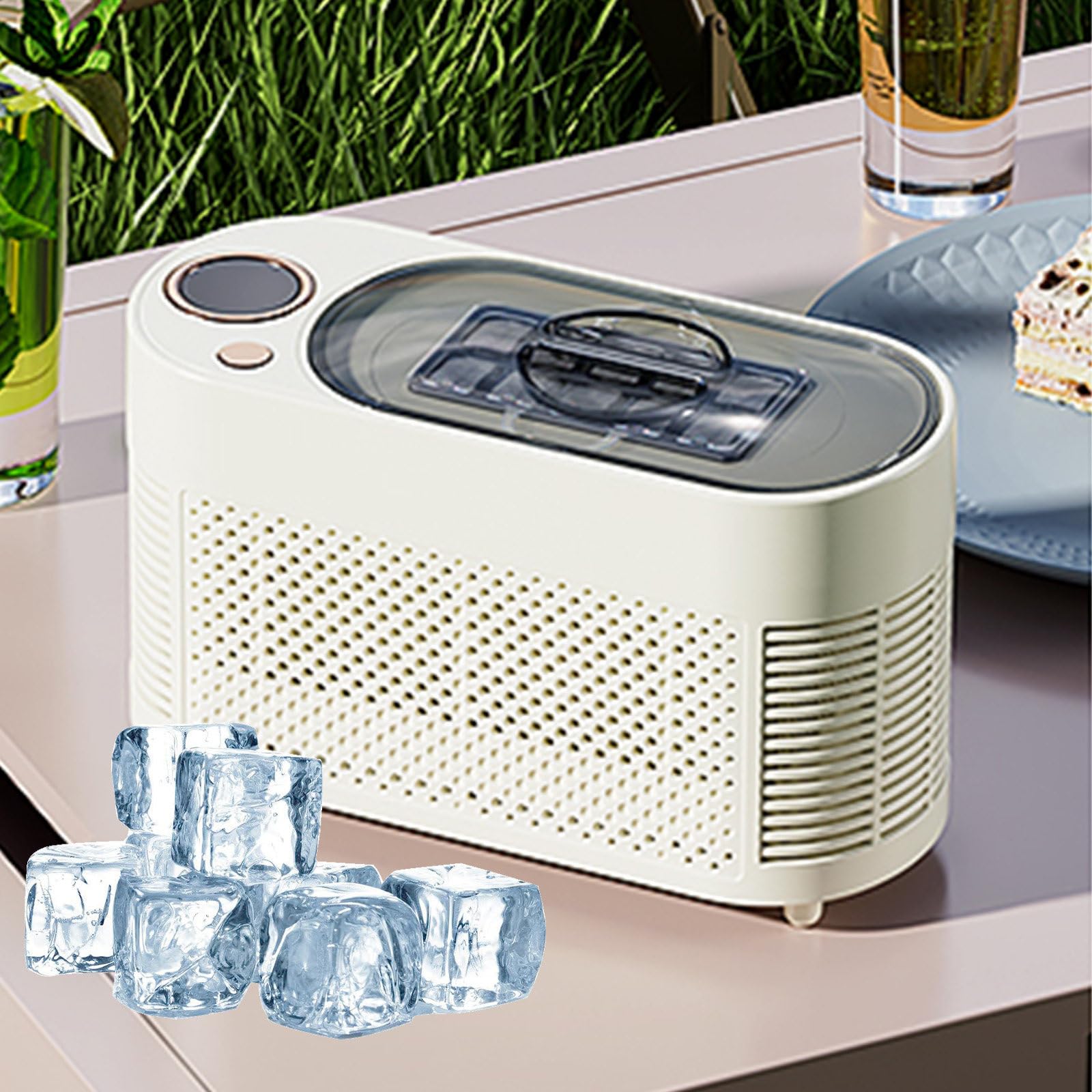 Mini Fabbricatore Ghiaccio, Fabbricatore Ghiaccio per Auto da 12 V con Doppia Alimentazione CA E CC, Produzione Rapida Ghiaccio in 10-15 Minuti, 10 Cubetti Ghiaccio per Ciclo Creamy-White