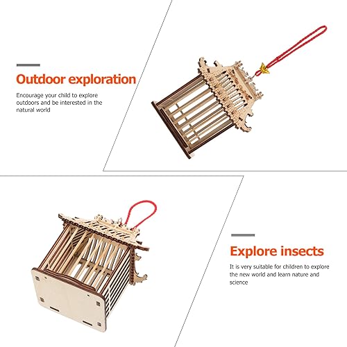 Miniatura 6 de balacoo Caja de madera para saltamontes jaula de hábitat de jardín colgante jaula para grillos saltamontes marrón claro 1