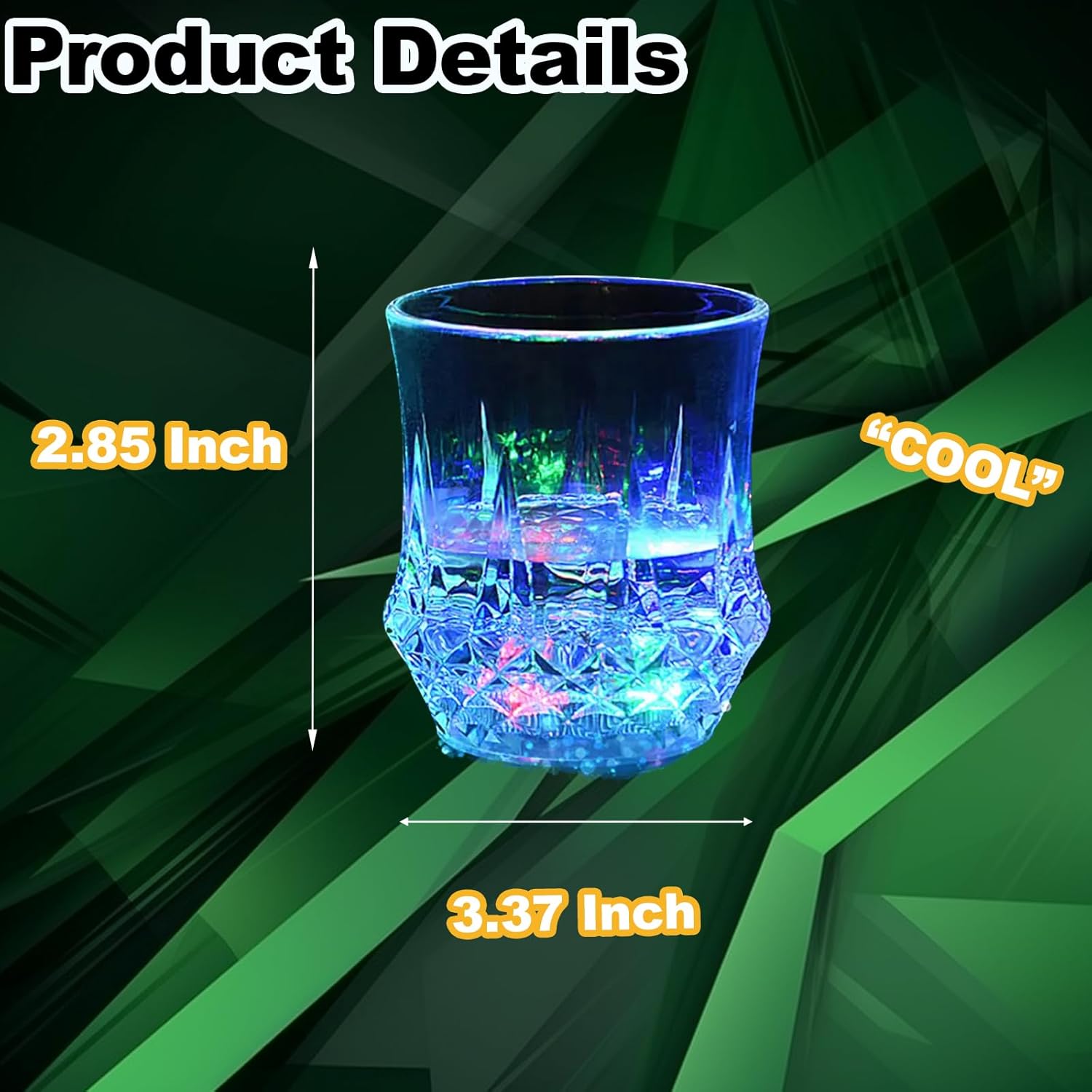 4 pc Glass Light Up Drinking Shot Cups Liquid Activated Color Changing LED 7oz