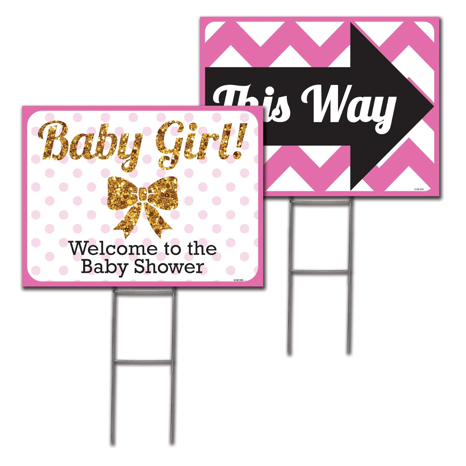 VSE 18x24 Baby Girl Double Sided Lawn Sign Baby Shower Kit with 6x24 H