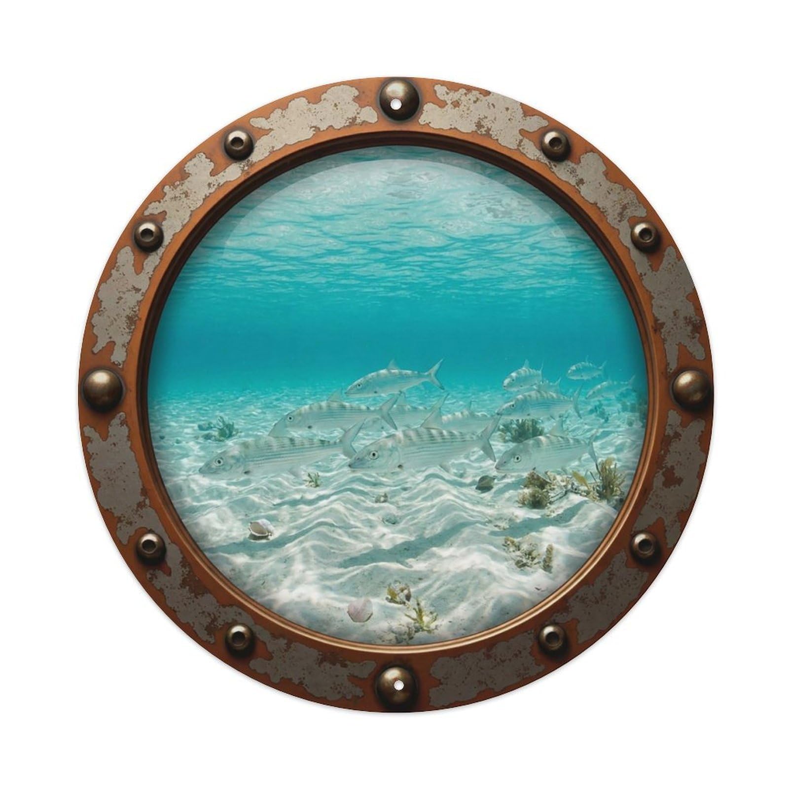 Vintage Porthole Bonefish Nautical Window View Vintage Metal Tin Sign Plaque Wall Decor for Cafe, Club Bar, Office, Garden Metal Poster 8x8Inch