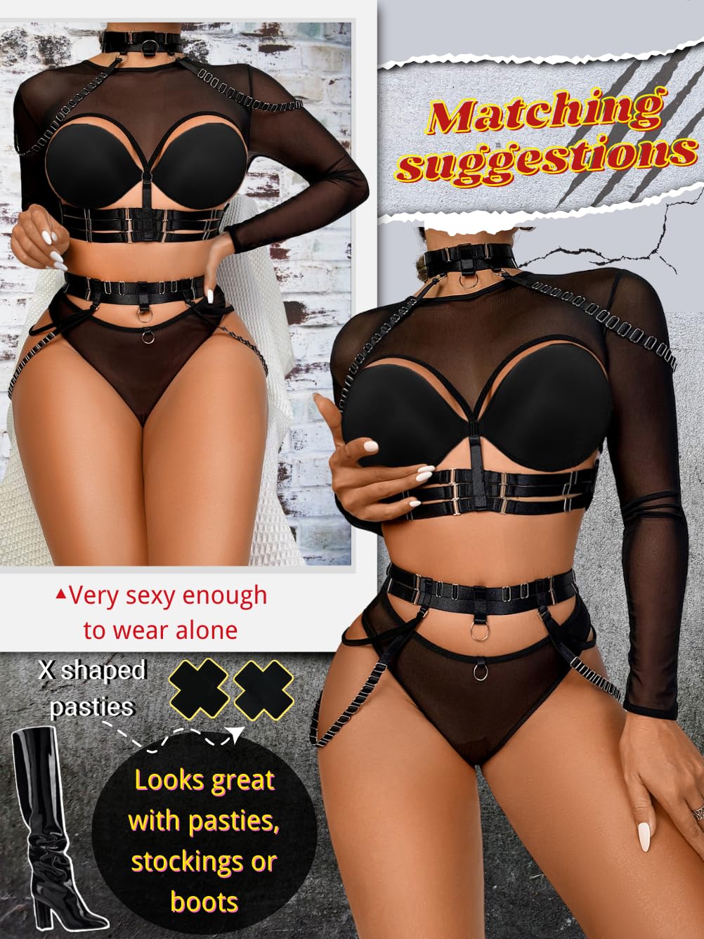 Rave Outfit, Adjustable Strappy, Contrast Color, Choker, Chain Belt