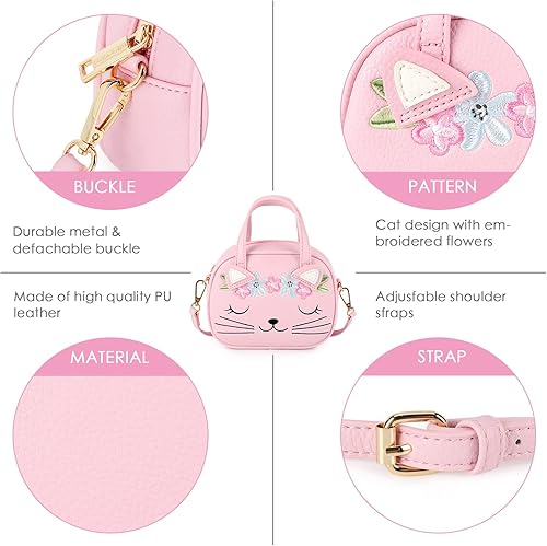 Miniatura 5 de mibasies Bolso para niñas pequeñas, bolsos de mano para niños de 3 a 8 años, Gato A3, Bolso de mano de animal