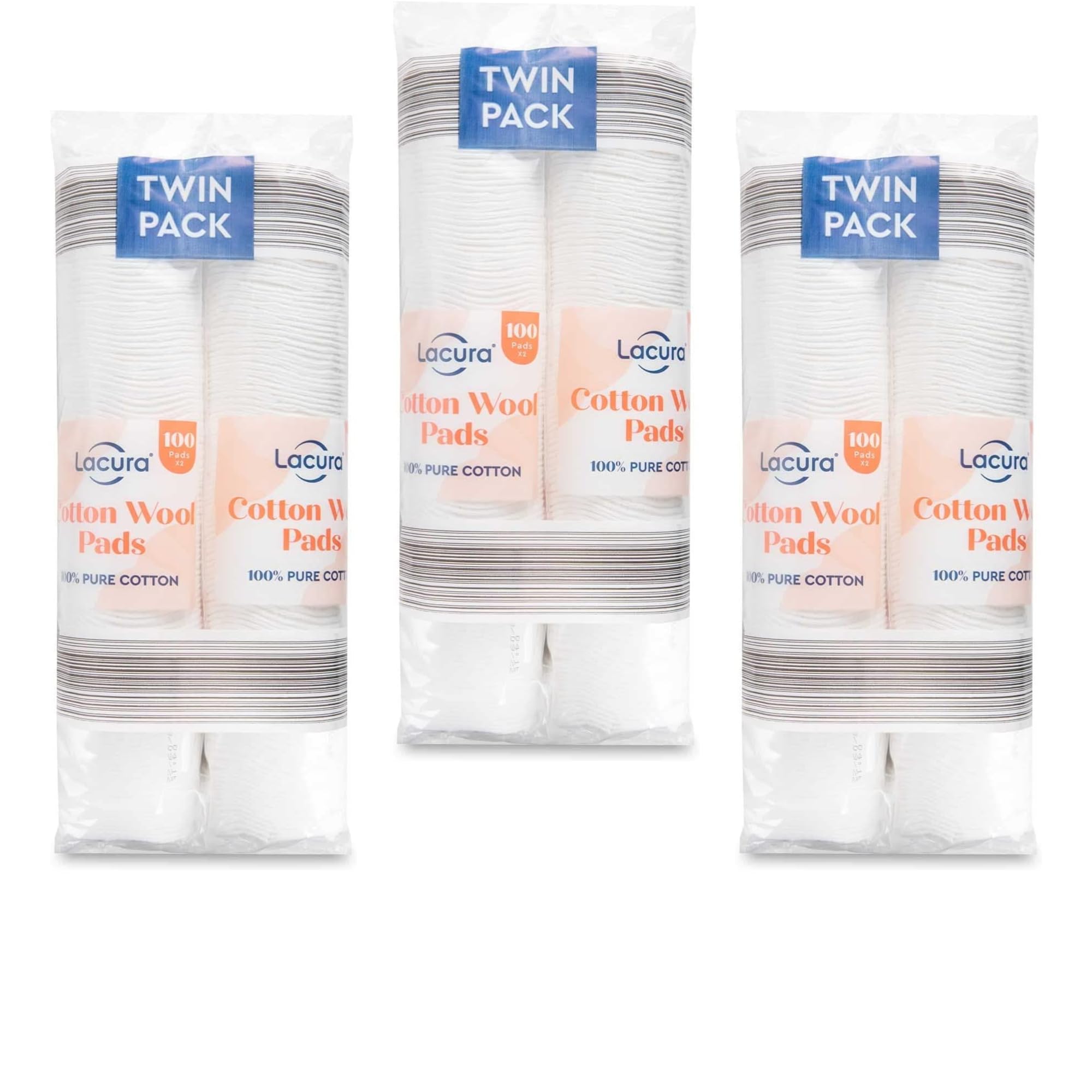 Temas StorePure Cotton Wool Pads Pack of 3 (6x100) - Non-Fleecing and Shed, 100% Cotton Organic for Makeup Removal, Cleansing, Face beauty, Nails Manicure