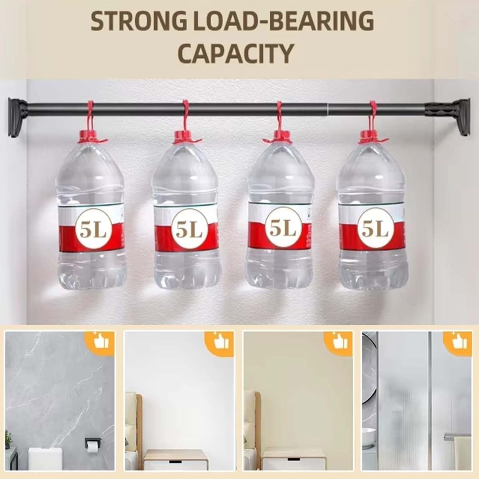 Barra de cortina de ducha para colgar en armario, 40-500cm Barra de Ducha Extensible, Barra de Cortina sin taladrar acero inoxidable para ventana Balcón baño cocina(Gris,110-200cm)