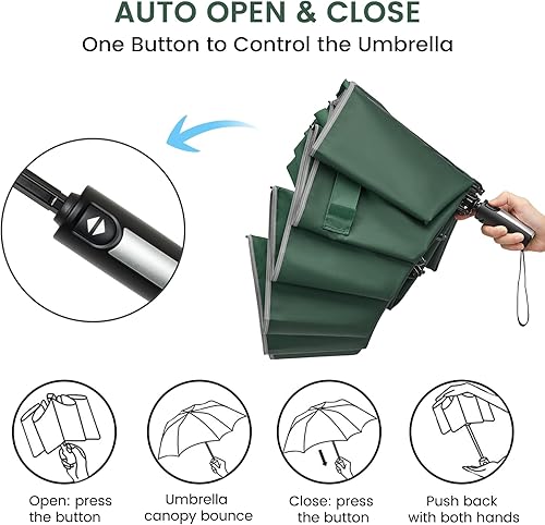 Miniatura 50 de G4Free Paraguas invertido resistente al viento de 54/62 pulgadas con rayas reflectantes, paraguas de golf grande y compacto para lluvia, 10