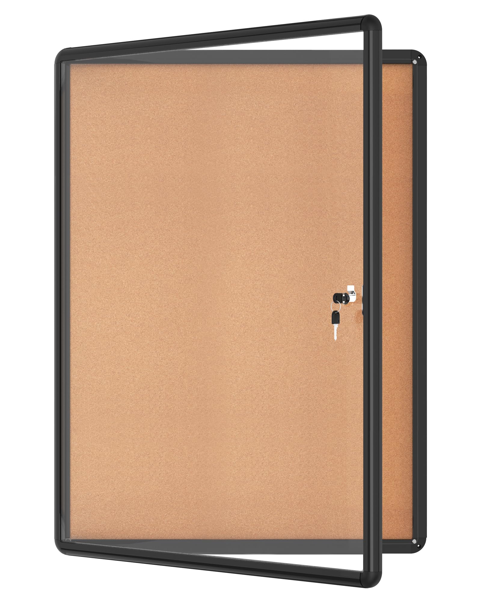 38” x 28” Enclosed Cork Bulletin Board, Secure Wall-Mounted Noticeboard w/Lock, Black Aluminum Frame, Clear Acrylic Swing Doors, Ideal Display Solution for School, Office, Commercial, Black