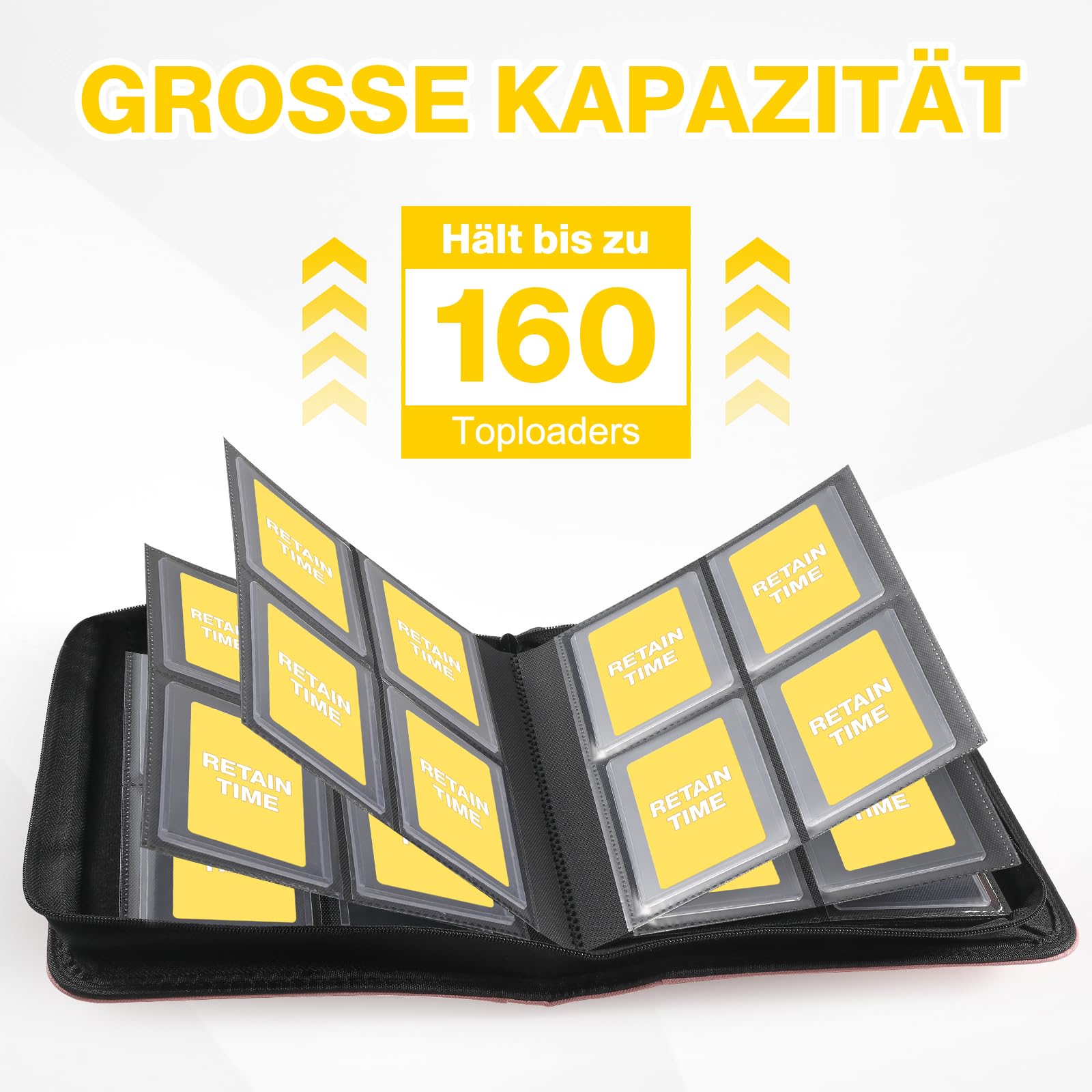 Toploader Álbum de tarjetas coleccionables para 160 cargadores superiores, 108 cargadores superiores incluidos, cubierta de poliuretano premium, carpeta de tarjetas para carga superior rígida de 3" x
