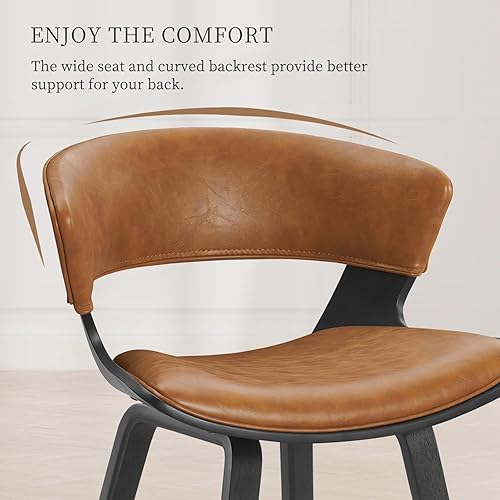 Miniatura 3 de Zouron Juego de 2 taburetes de bar con respaldo, taburetes de madera para isla de cocina, silla alta moderna de mediados de siglo para el hogar,