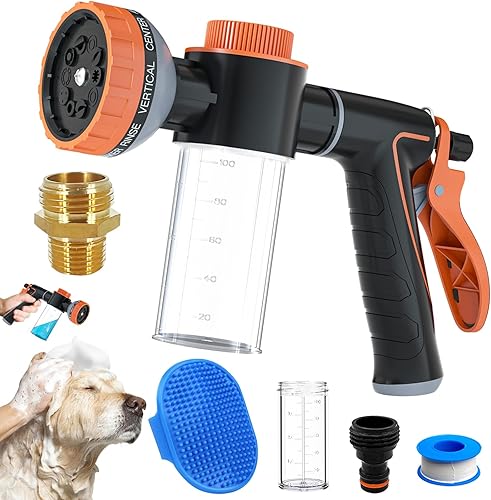 Pulverizador de lavado para perros y champú y dispensador de jabón, boquilla de manguera para uso en interiores y exteriores con conector macho de