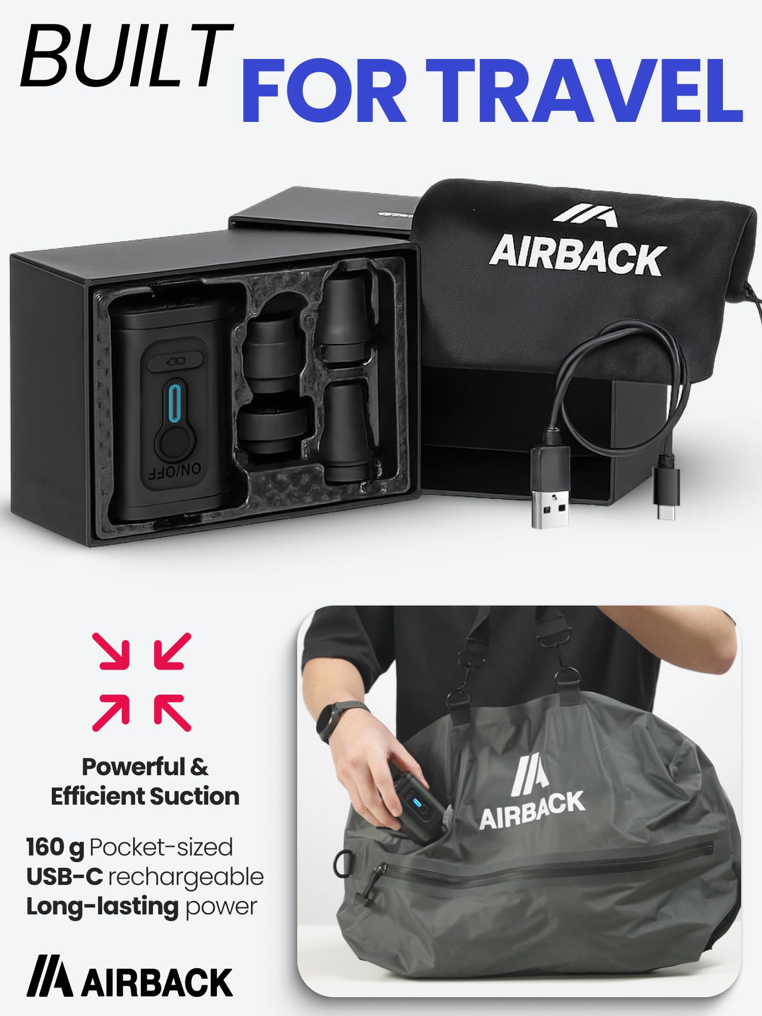 Airback Mała pompka powietrza, przenośna pompa elektryczna ze wskaźnikiem LED, czarna