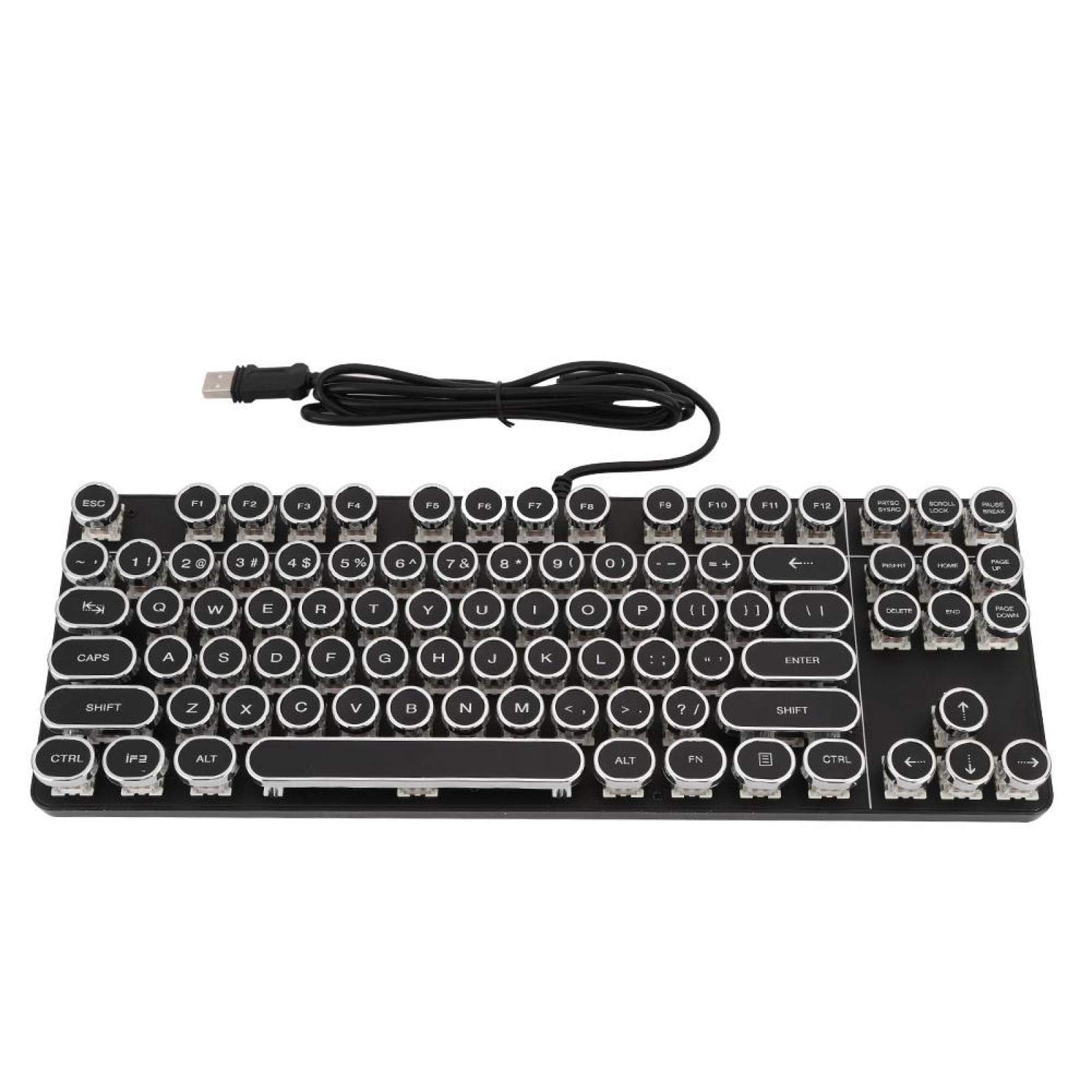 Zunate Klawiatura do gier, 104-klawiszowa klawiatura przewodowa RGB, klawiatura USB do gier, retro okrągła punkowa klawiatura do pisania do komputera / laptopa / klawiatury biurkowej