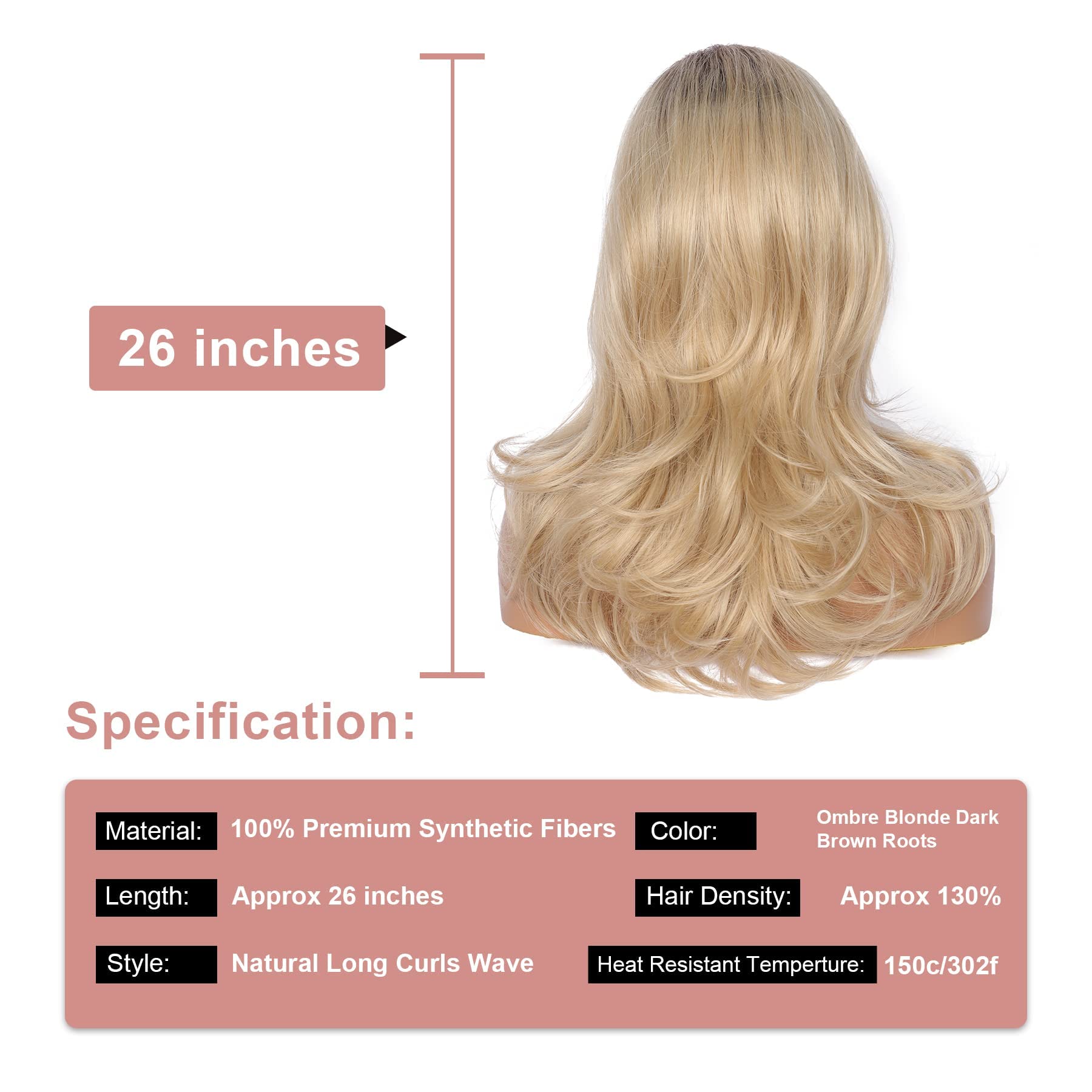 Amazon.com : Kalyss Ladies Ombre Blonde Dark Brown Roots Long Curly Wavy  Heat Resistant Synthetic Hair Wig for Women Blonde Wig with Bangs : Beauty  & Personal Care