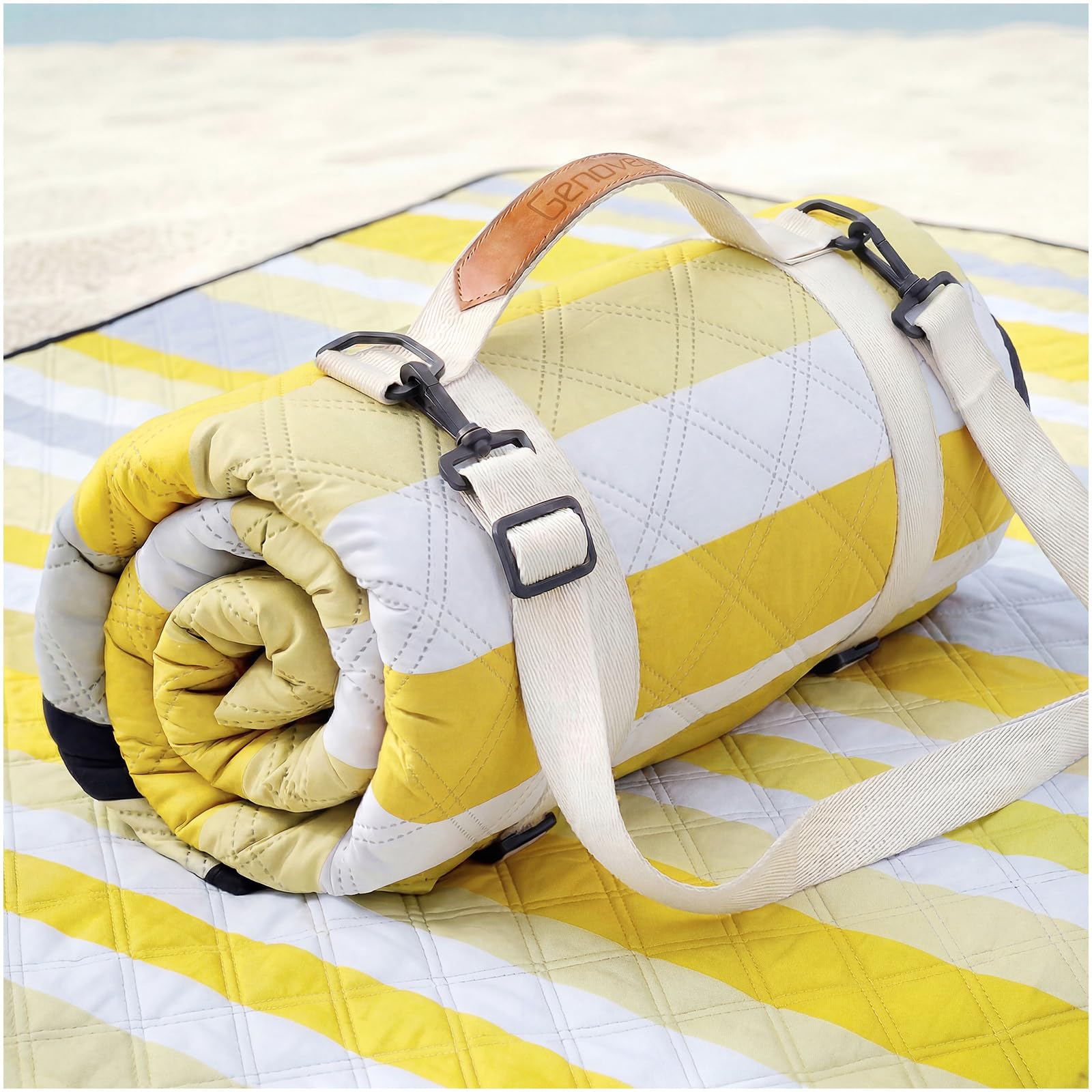Genovega Waterproof Beach Blanket Picnic Outdoor Mat Rug Extra Large Portable Umbrella Wagon Folding Pop Tent Sun Shelter Shade Canopy Ball Cart Cool Cabana Anchor Fan Mesh Bag Tote Toallas Manta