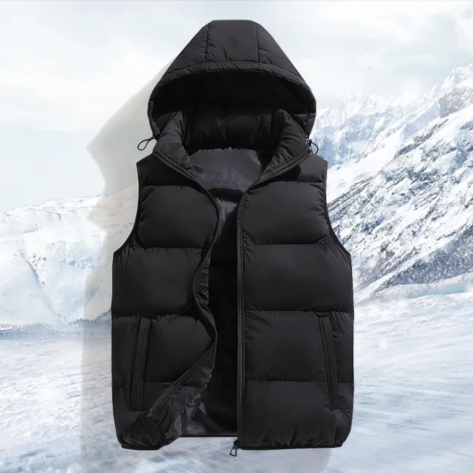 SRZYMJ Weste Herren Herren Steppweste Bequem Herren Weste mit Kapuze Outdoor Jacke Outdoorwesten Taschen Ärmellose Jacke Casual Übergangsweste Dicke Daunenweste Laufweste Puffer Weste