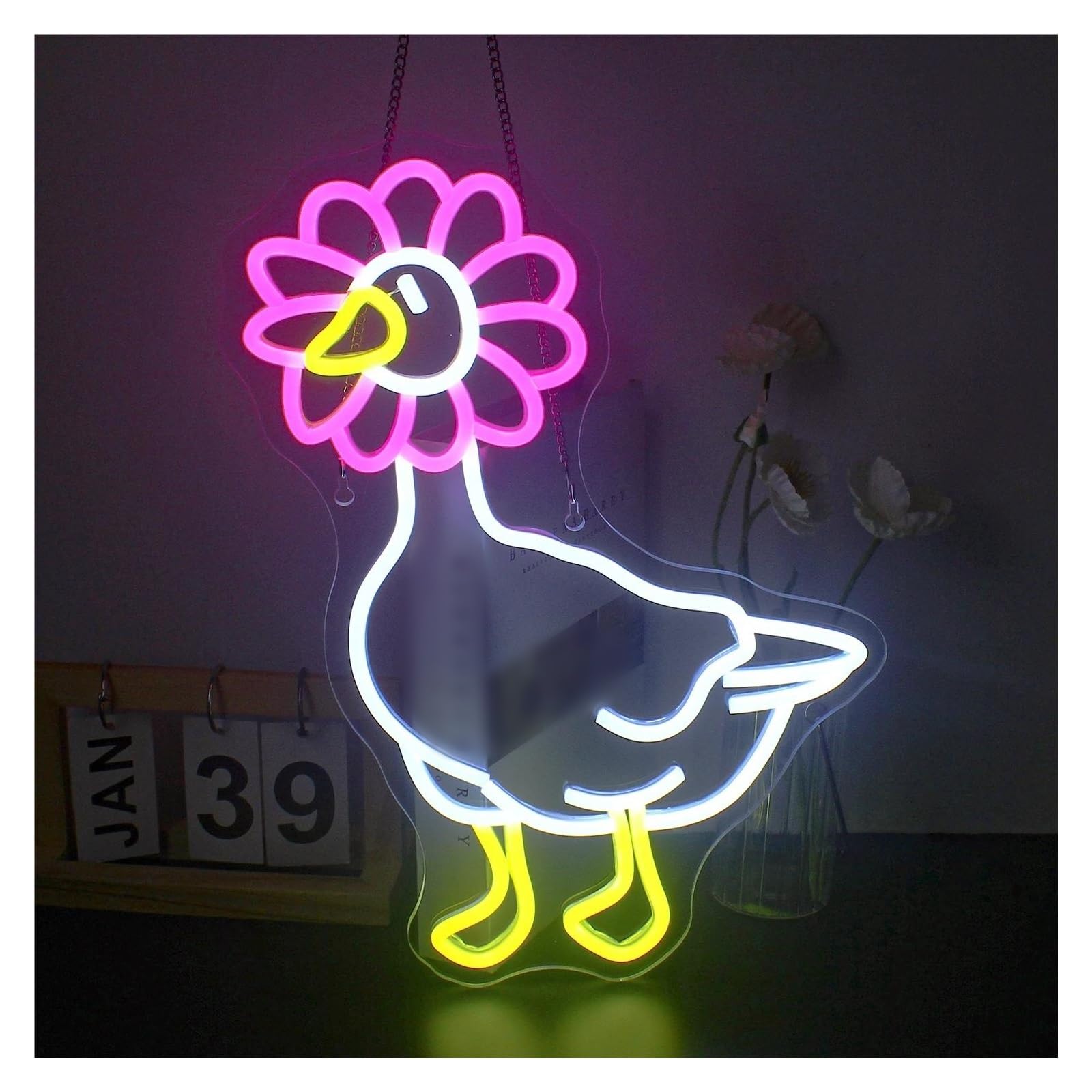 SHOUXI Sign Lamp Duck Neon Sign Pink Duck Neon Signs for Bedroom Kids Room Bar Neon 30X42cm