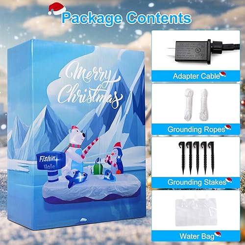 Miniatura 4 de Decoración inflable gigante de Navidad de 7 pies, bonito oso polar para pesca con pingüino, decoración de fiesta de vacaciones, decoración de patio